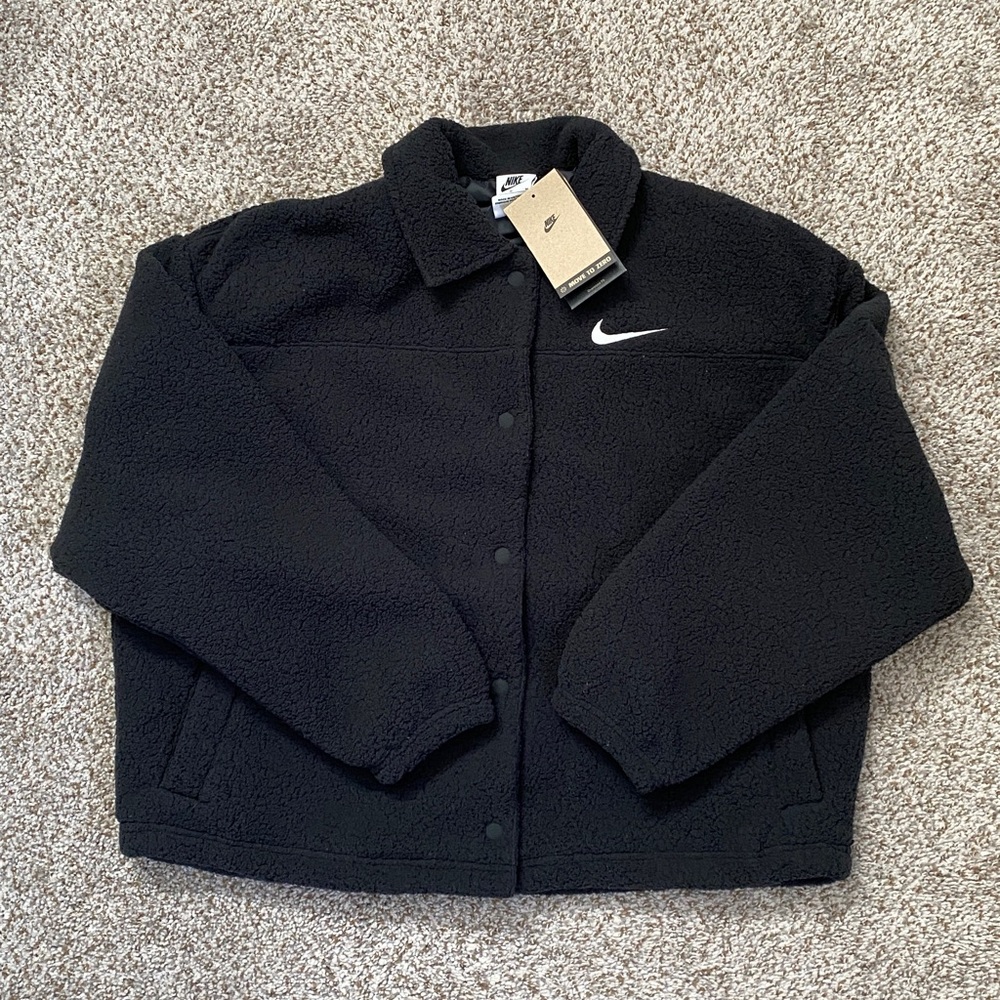 NWT Nike Collared Sherpa Womens Jacket FB8707-010 Black